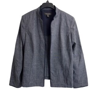 Perceptions New York Womens Blue Micro Check Open Front Blazer Jacket Size 14